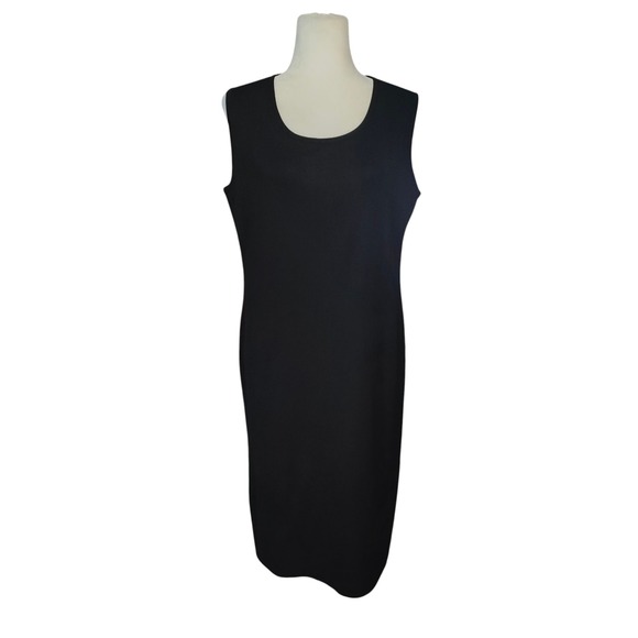Misook Dresses & Skirts - Misook Black Sleeveless Knit Sheath Dress Scoop Neck Midi LBD Career Work Size L